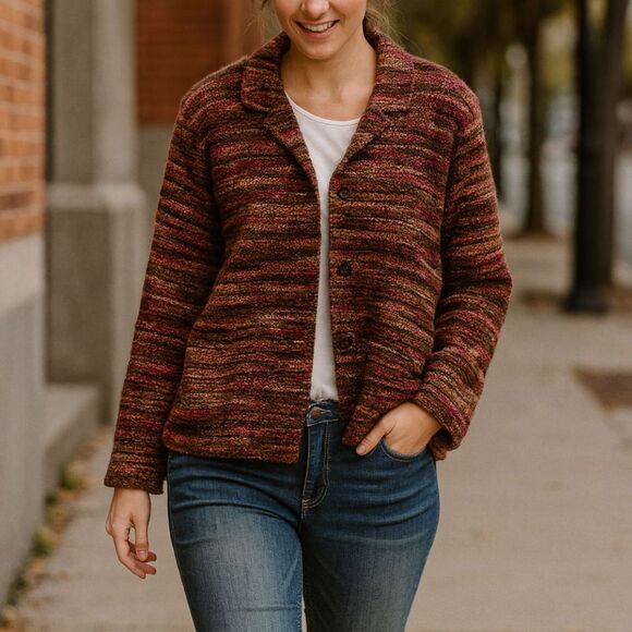 Coldwater Creek Tweed Shacket Size XL Womens Long Sleeve Red Fall Tones - Picture 1 of 12